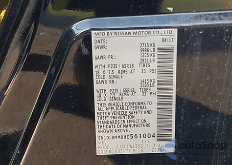 2017 Infiniti Qx60 from USA, damaged, VIN 5N1DL0MM0HC561004